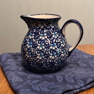 Polish Pottery Handmade Creamer blue floral design